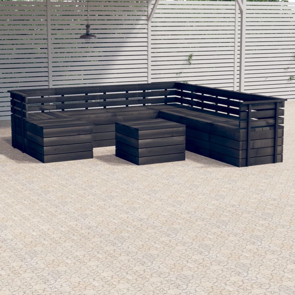 9-delige Loungeset pallet massief grenenhout donkergrijs