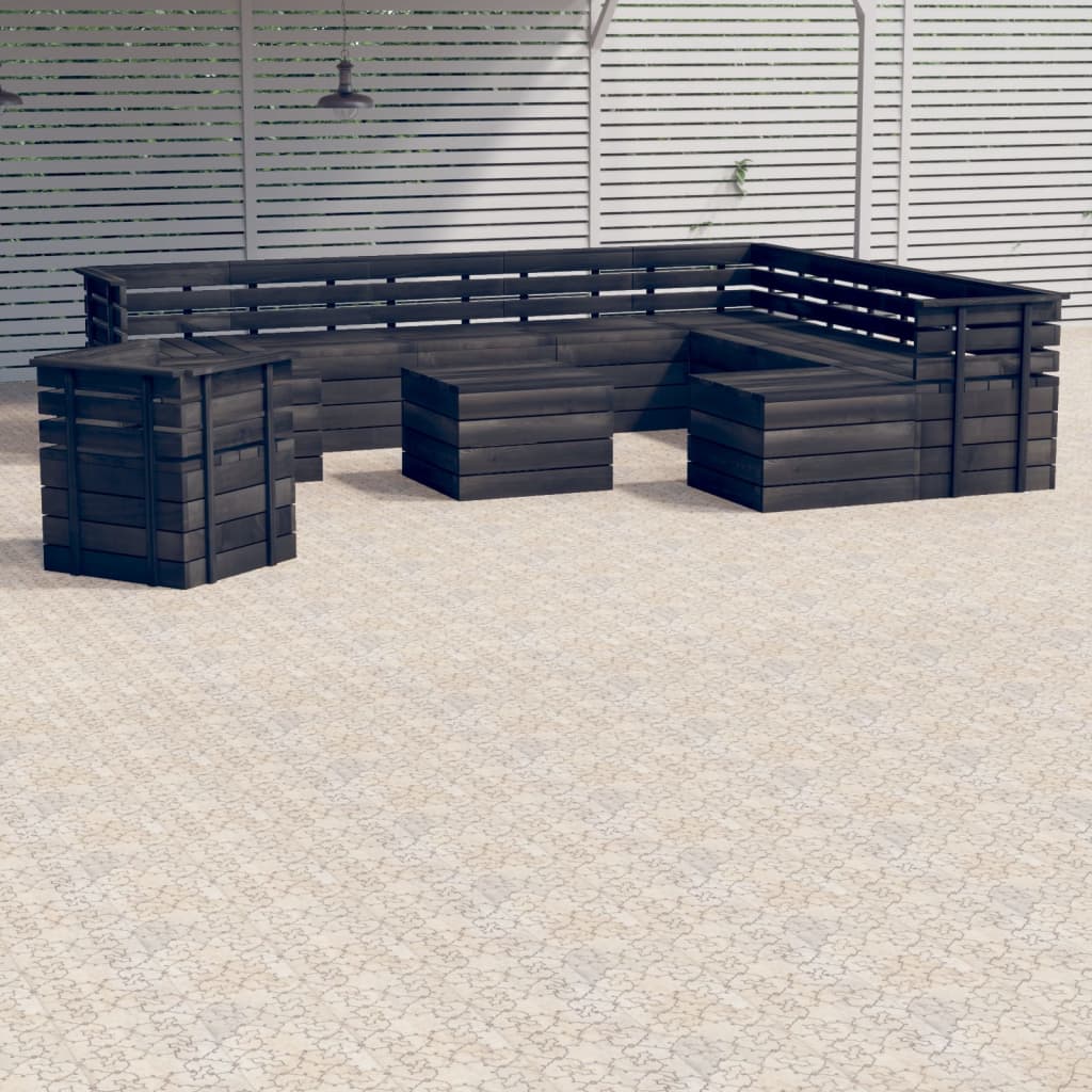 12-delige Loungeset pallet massief grenenhout donkergrijs