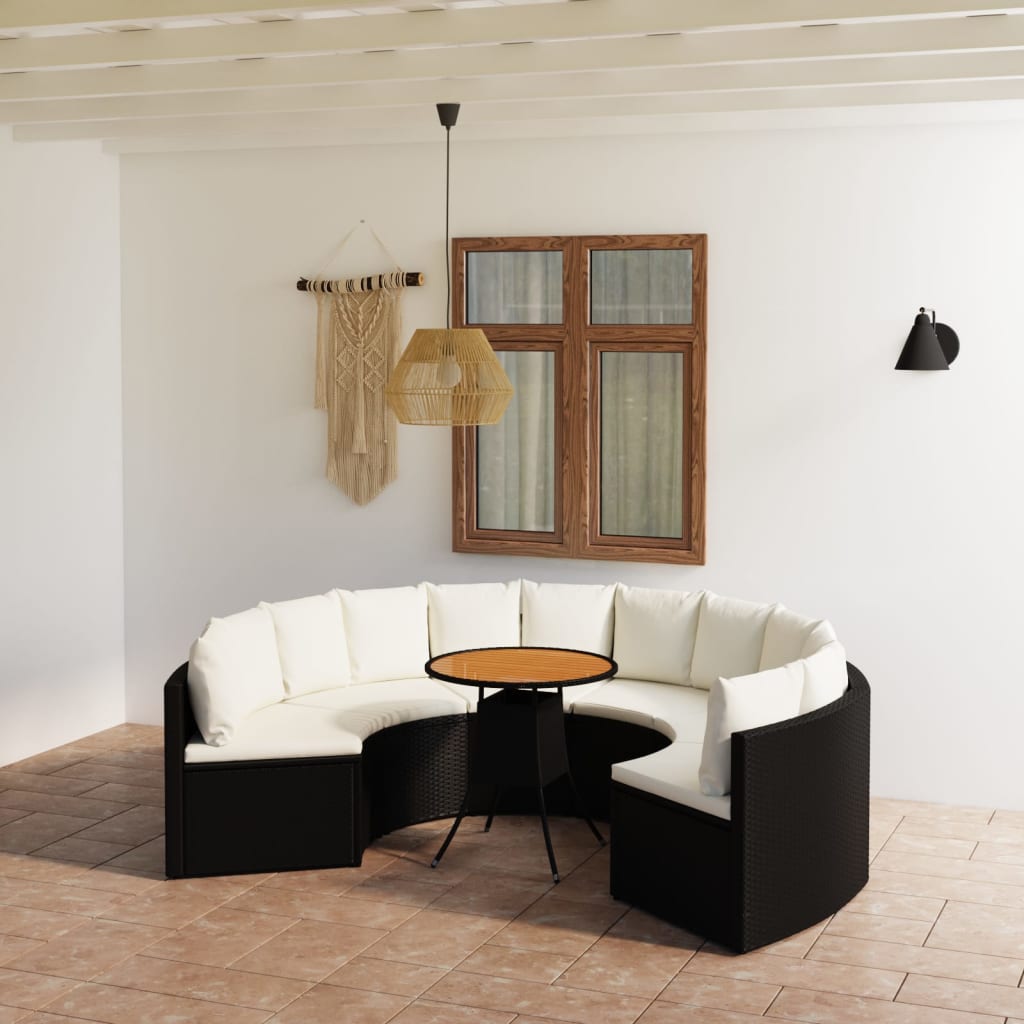 7-delige Loungeset met kussens poly rattan