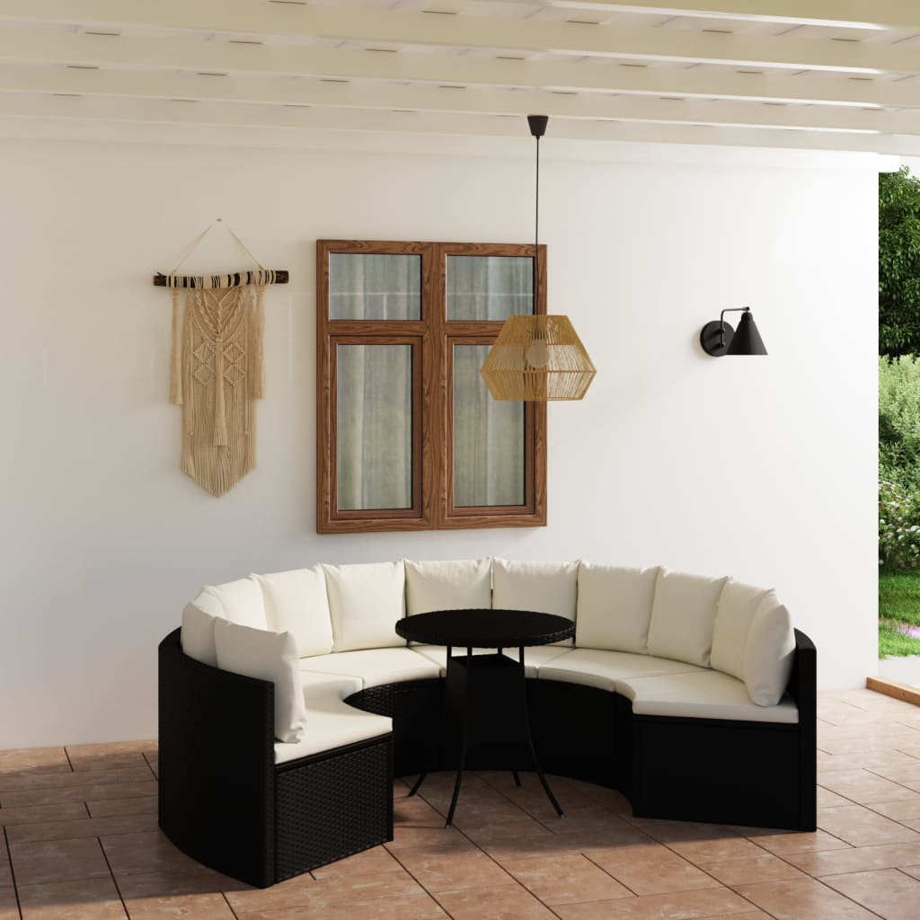 7-delige Loungeset met kussens poly rattan