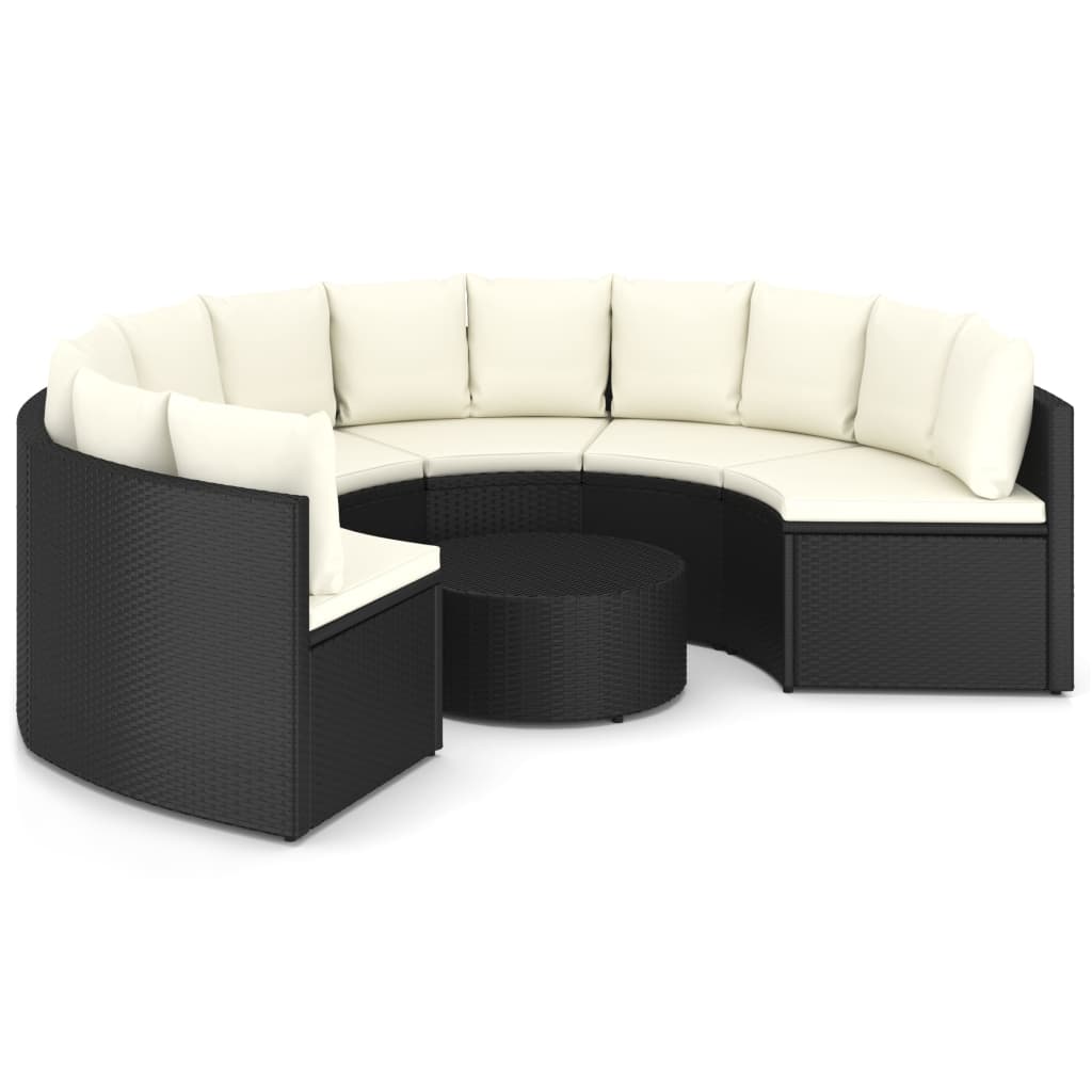 5-delige Loungeset met kussens poly rattan zwart