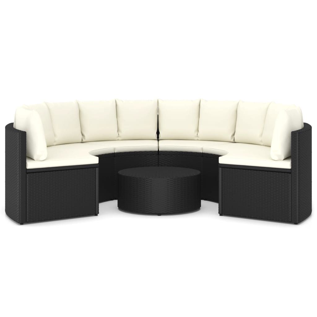 5-delige Loungeset met kussens poly rattan zwart