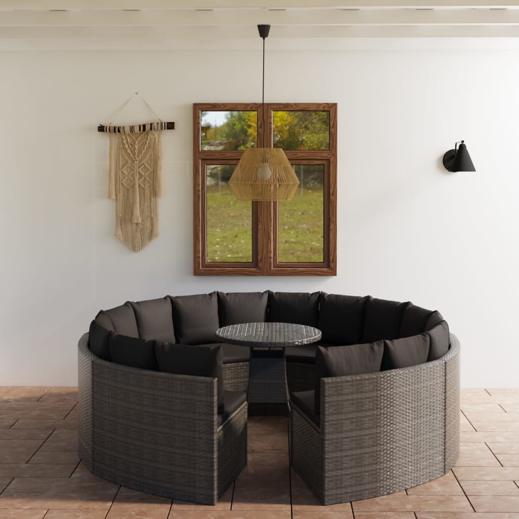 9-delige Loungeset met kussens poly rattan