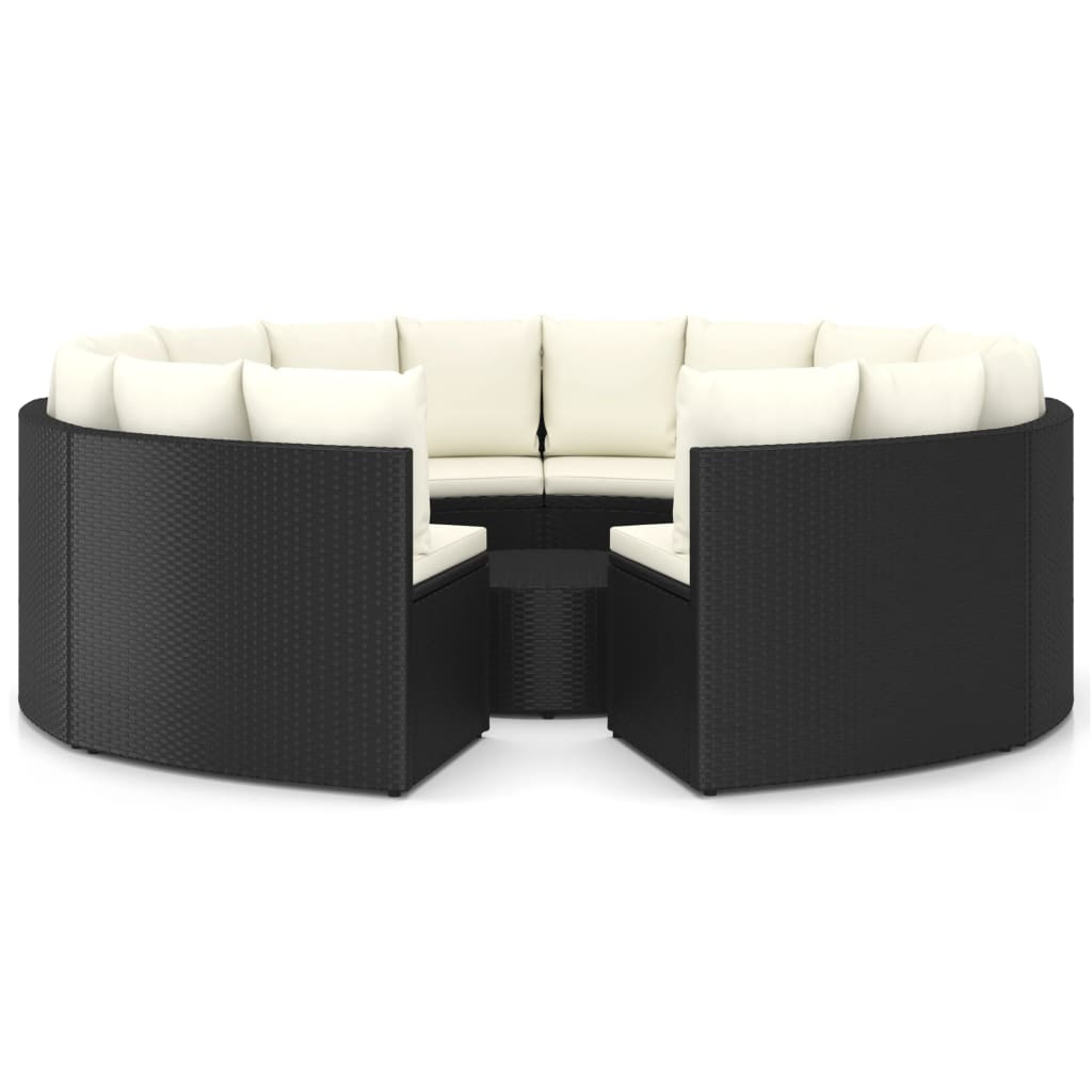 5-delige Loungeset met kussens poly rattan zwart