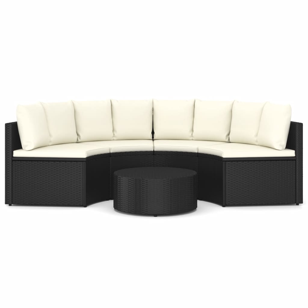 5-delige Loungeset met kussens poly rattan zwart