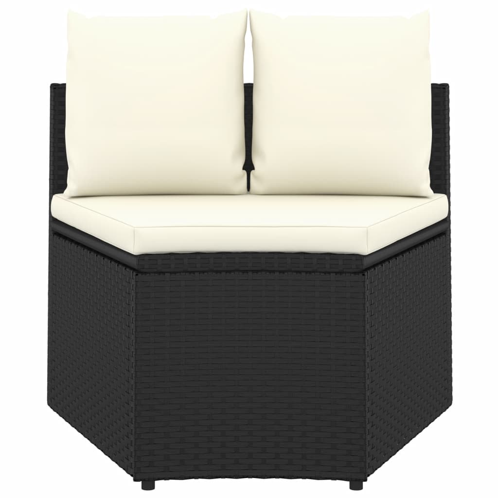 5-delige Loungeset met kussens poly rattan zwart