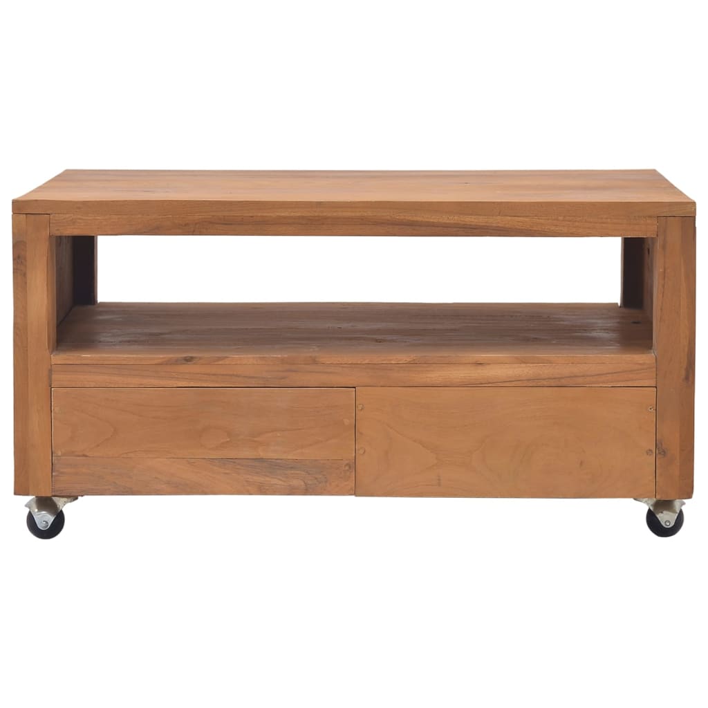 Tv-meubel met wielen 110x30x40 cm massief teakhout