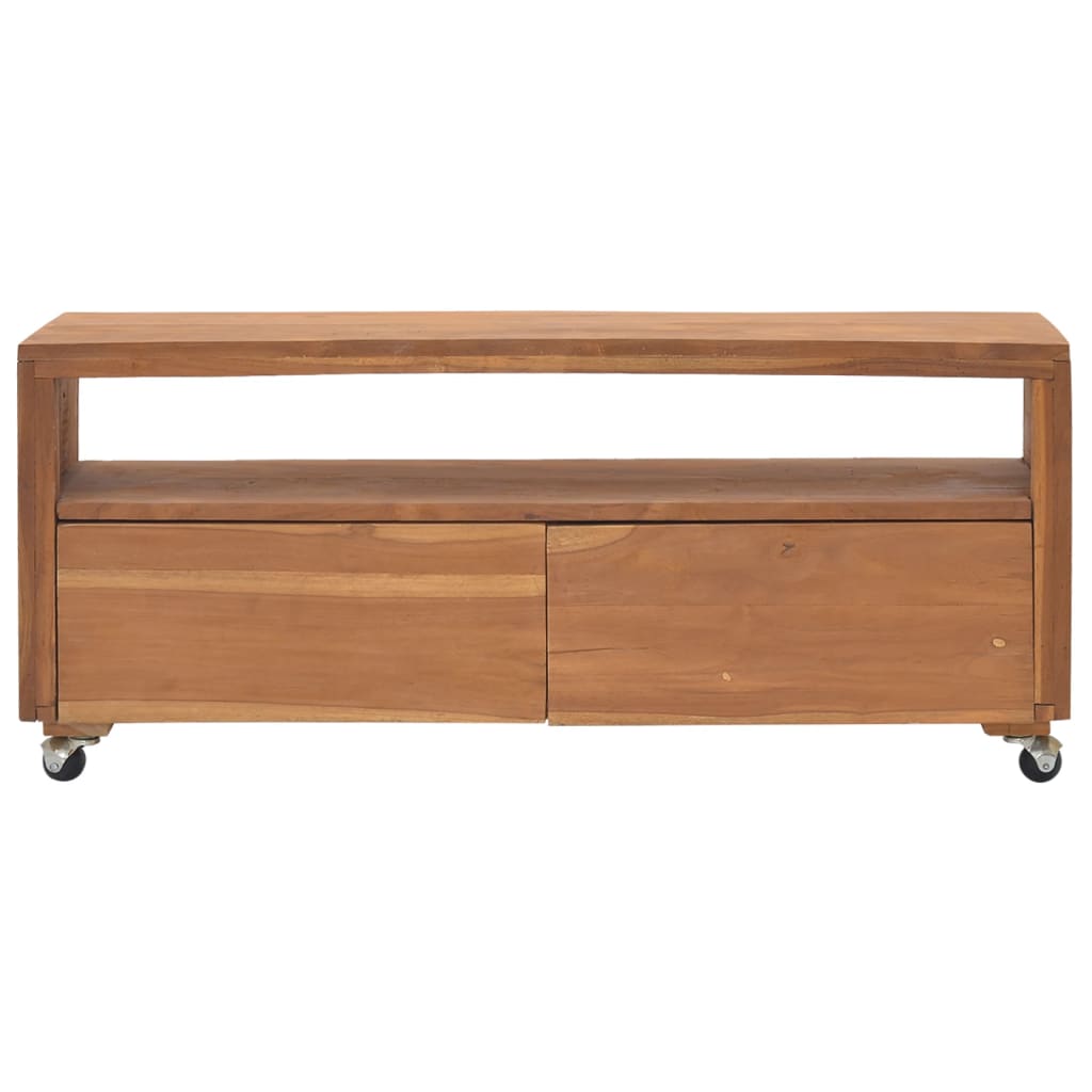 Tv-meubel met wielen 110x30x40 cm massief teakhout