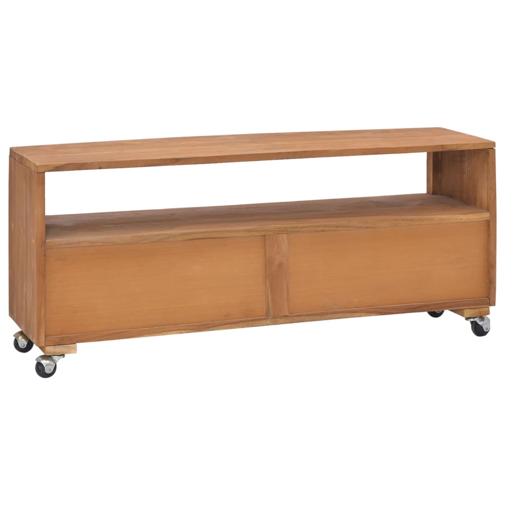 Tv-meubel met wielen 110x30x40 cm massief teakhout