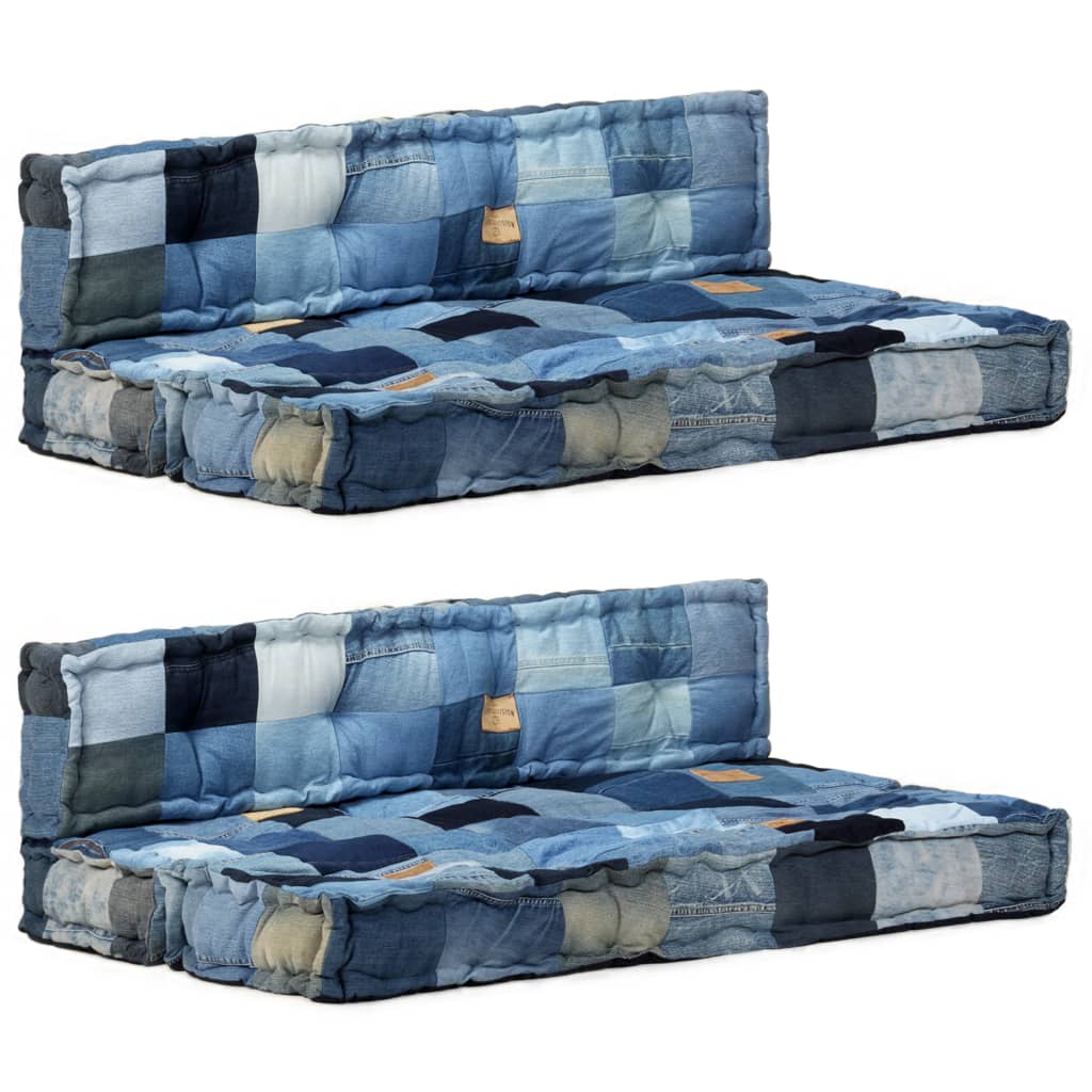 2-delige Bankkussenset pallet denim patchwork blauw