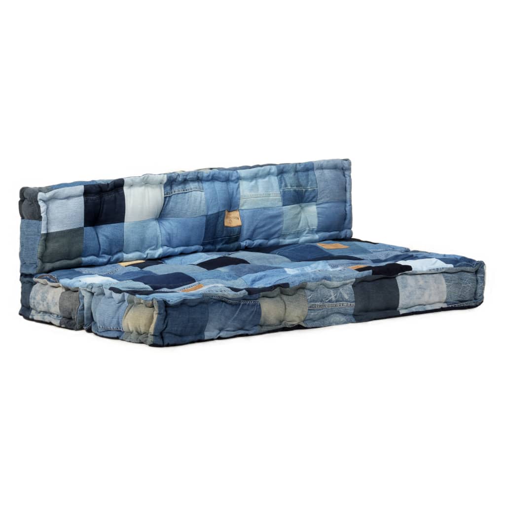 2-delige Bankkussenset pallet denim patchwork blauw