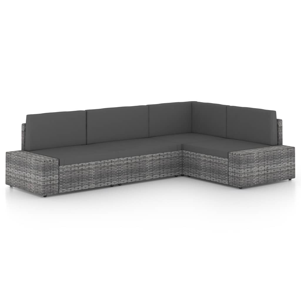 5-delige Loungeset met kussens poly rattan grijs