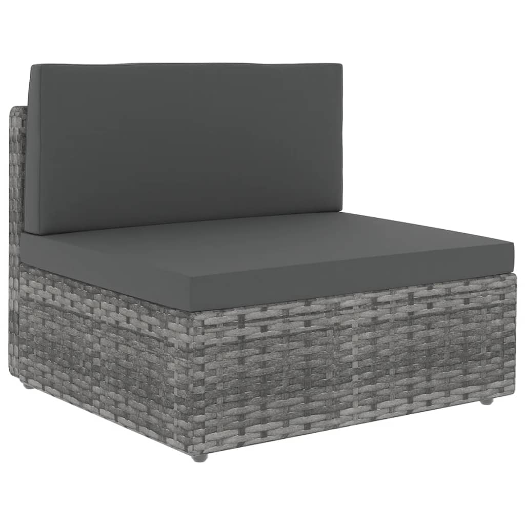 6-delige Loungeset met kussens poly rattan grijs