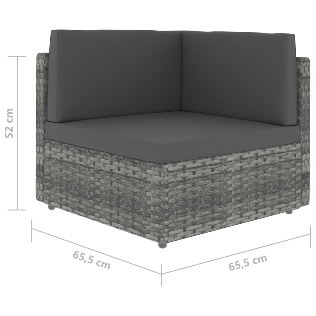 6-delige Loungeset met kussens poly rattan grijs