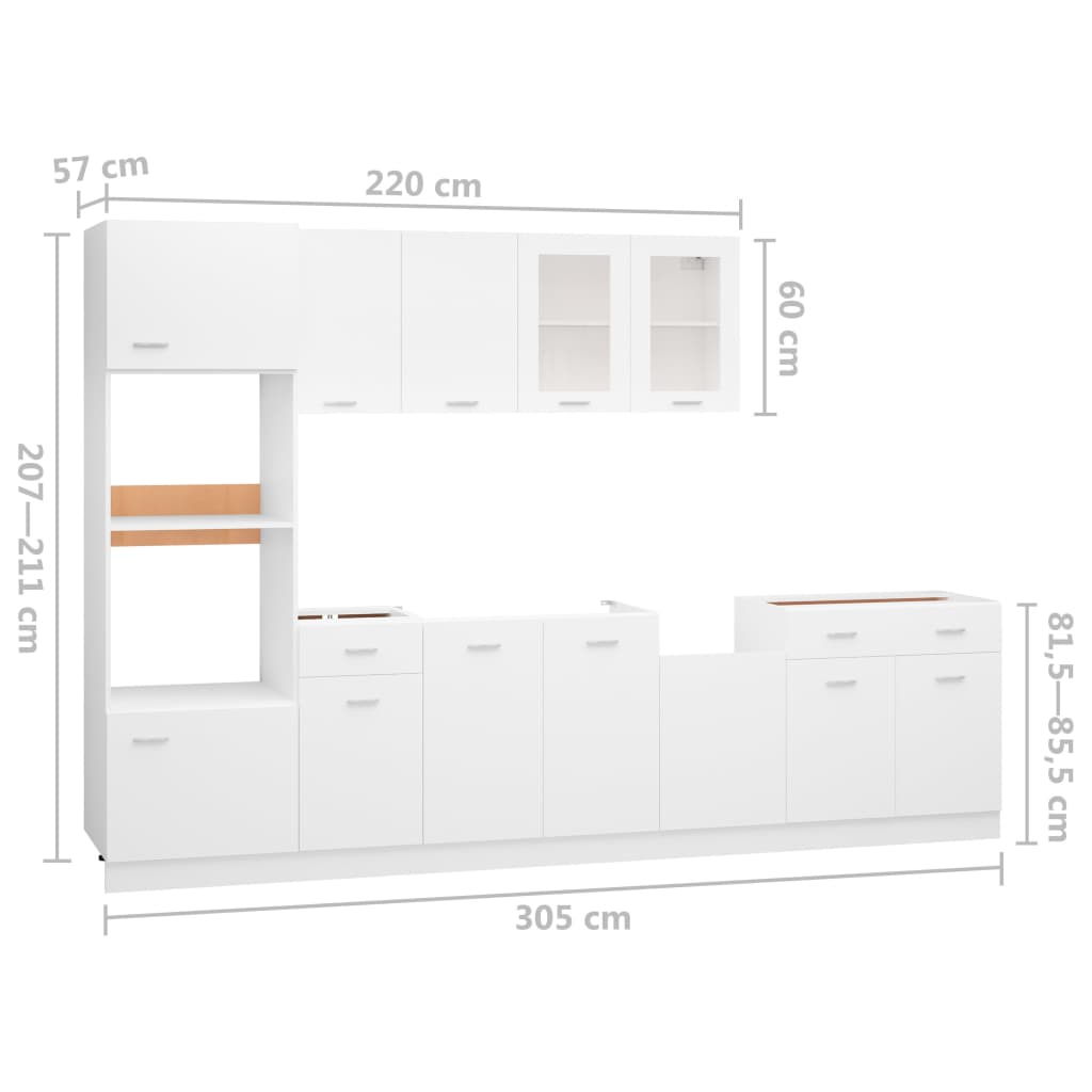 7-delige Keukenkastenset bewerkt hout