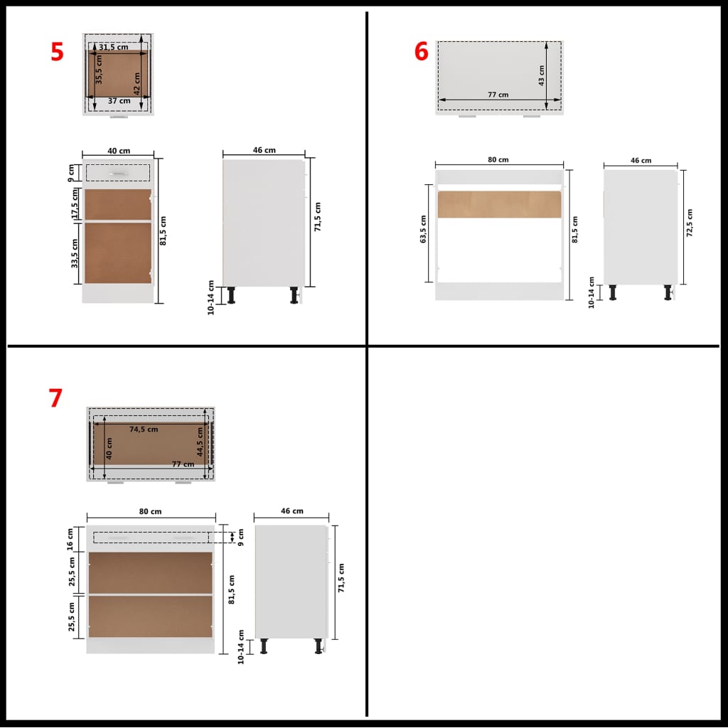 7-delige Keukenkastenset bewerkt hout