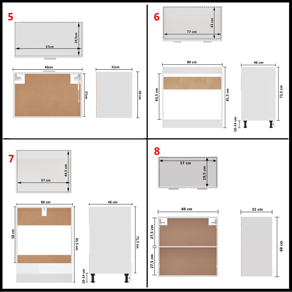 8-delige Keukenkastenset bewerkt hout wit