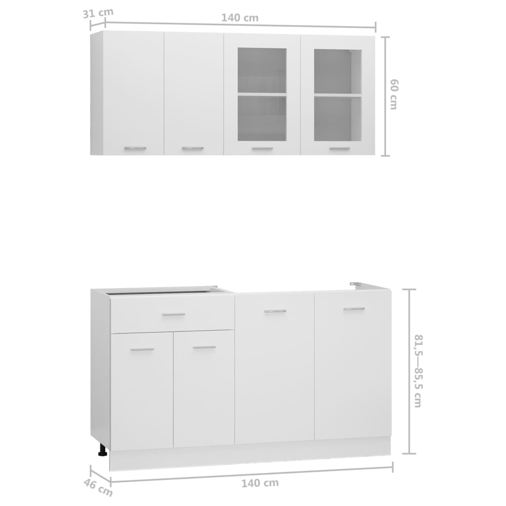 4-delige Keukenkastenset bewerkt hout