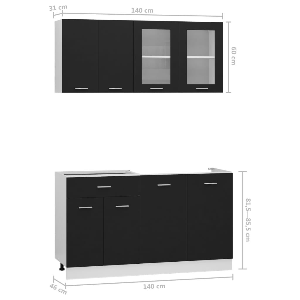 4-delige Keukenkastenset bewerkt hout