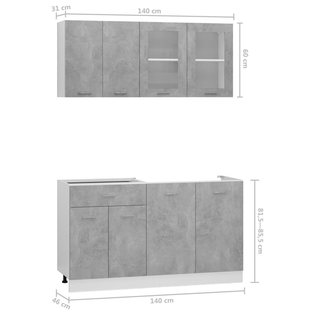 4-delige Keukenkastenset bewerkt hout