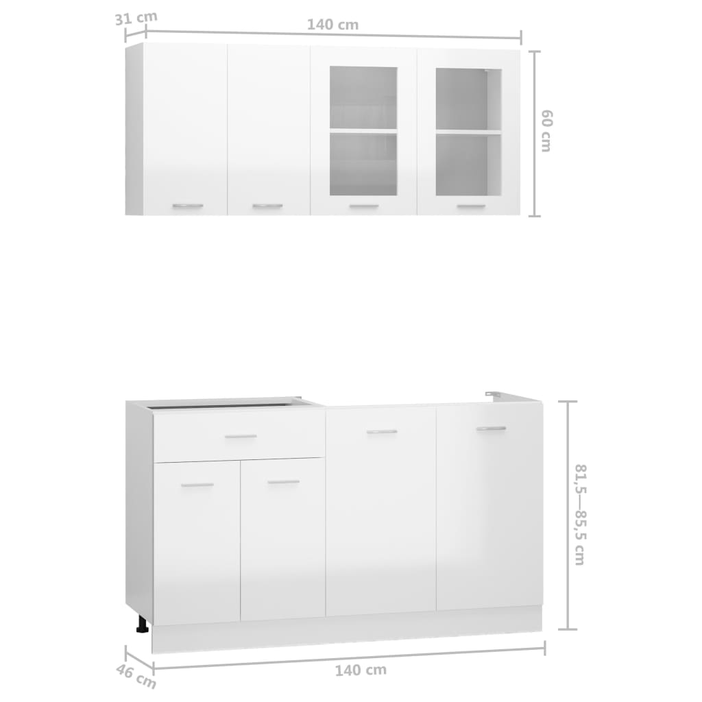 4-delige Keukenkastenset bewerkt hout