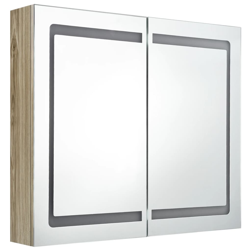 Badkamerkast met spiegel LED 80x12x68 cm eikenkleurig