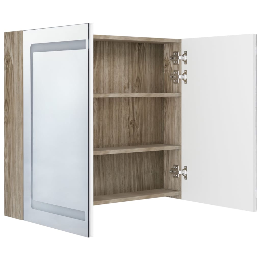 Badkamerkast met spiegel LED 80x12x68 cm eikenkleurig