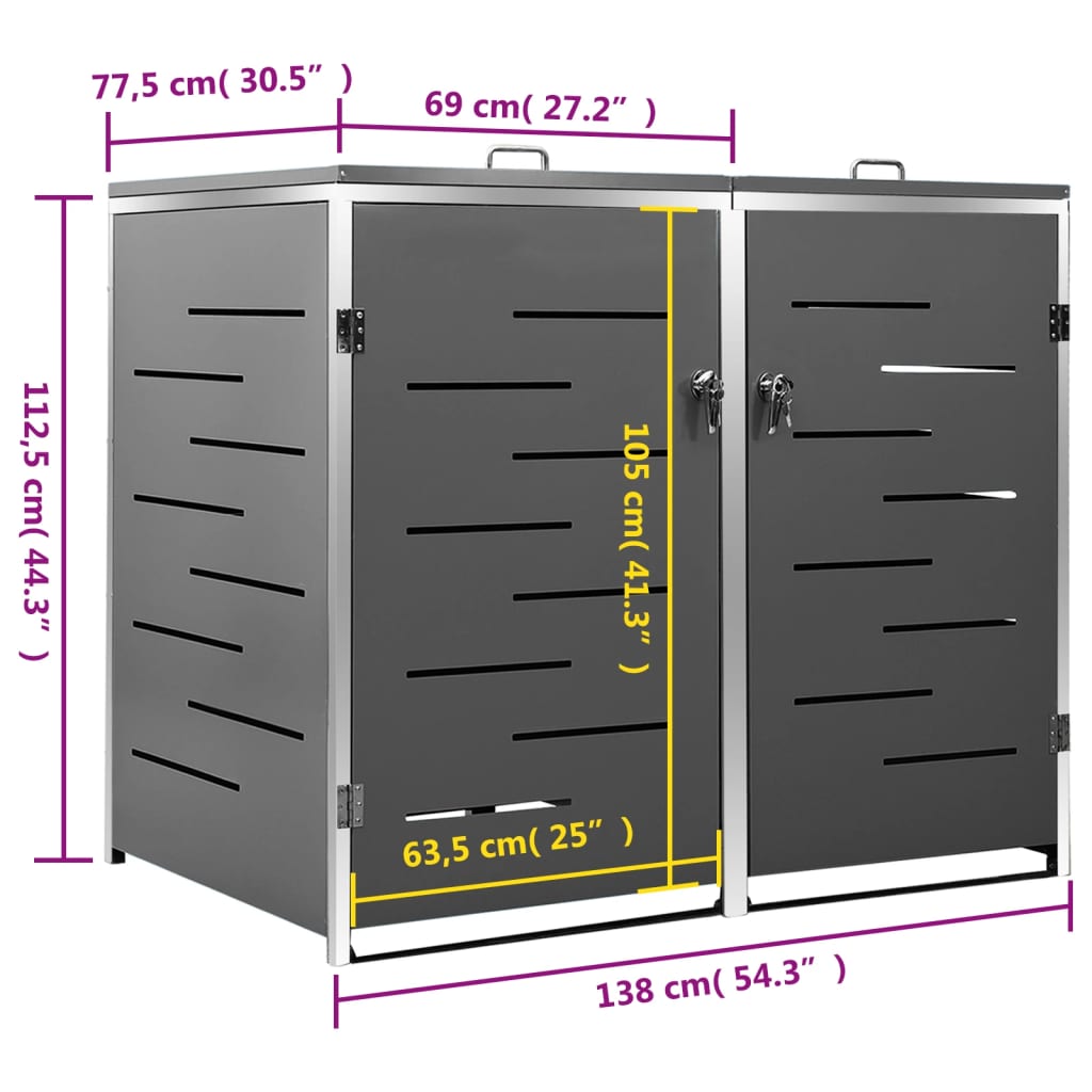 Containerberging dubbel 138x77,5x112,5 cm roestvrij staal