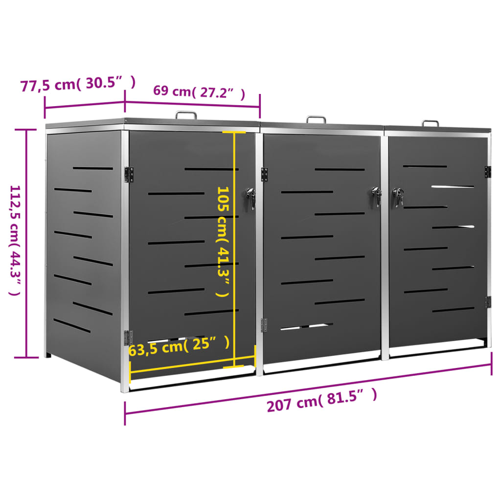 Containerberging dubbel 138x77,5x112,5 cm roestvrij staal