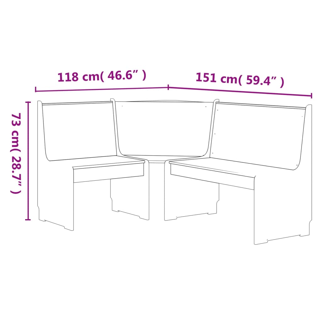 Hoekbank REINE 151 cm massief grenenhout en