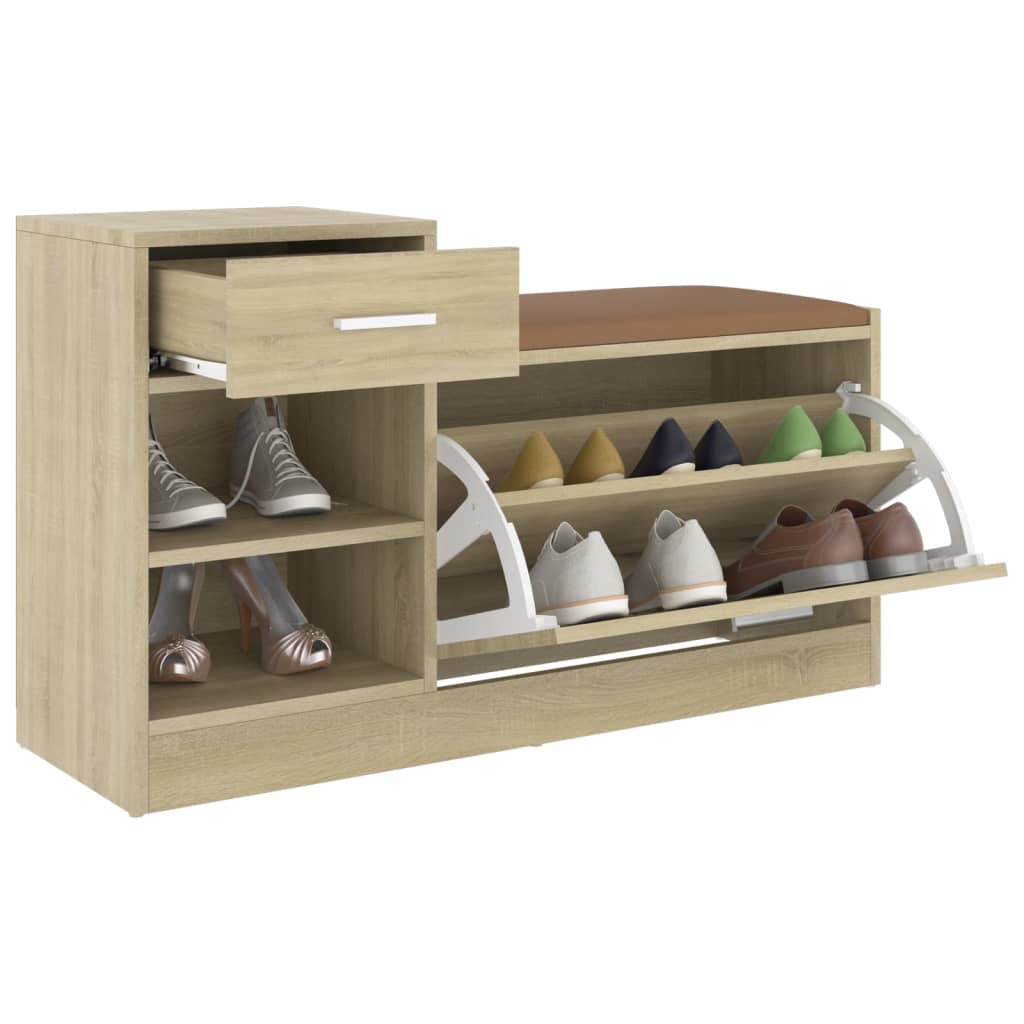 Schoenenbank 94,5x31x57 cm bewerkt hout eikenkleurig