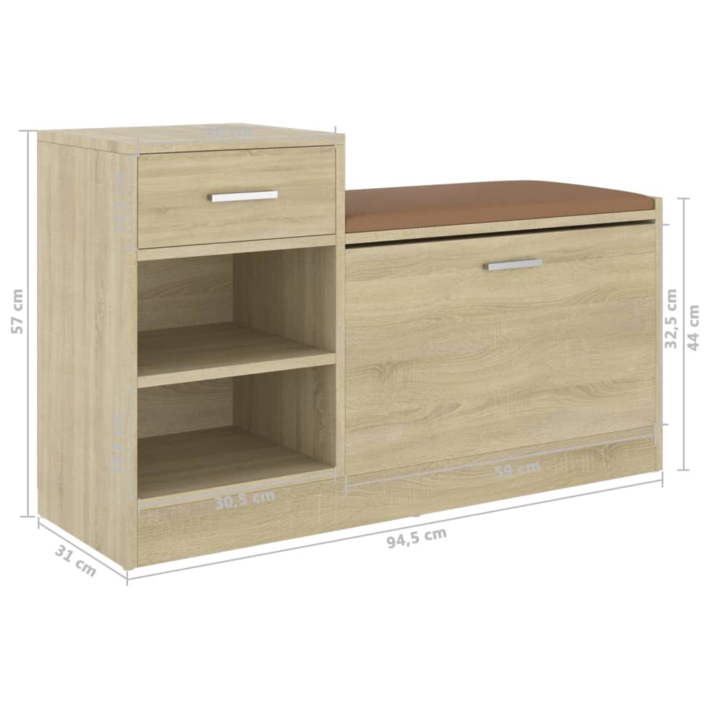 Schoenenbank 94,5x31x57 cm bewerkt hout eikenkleurig