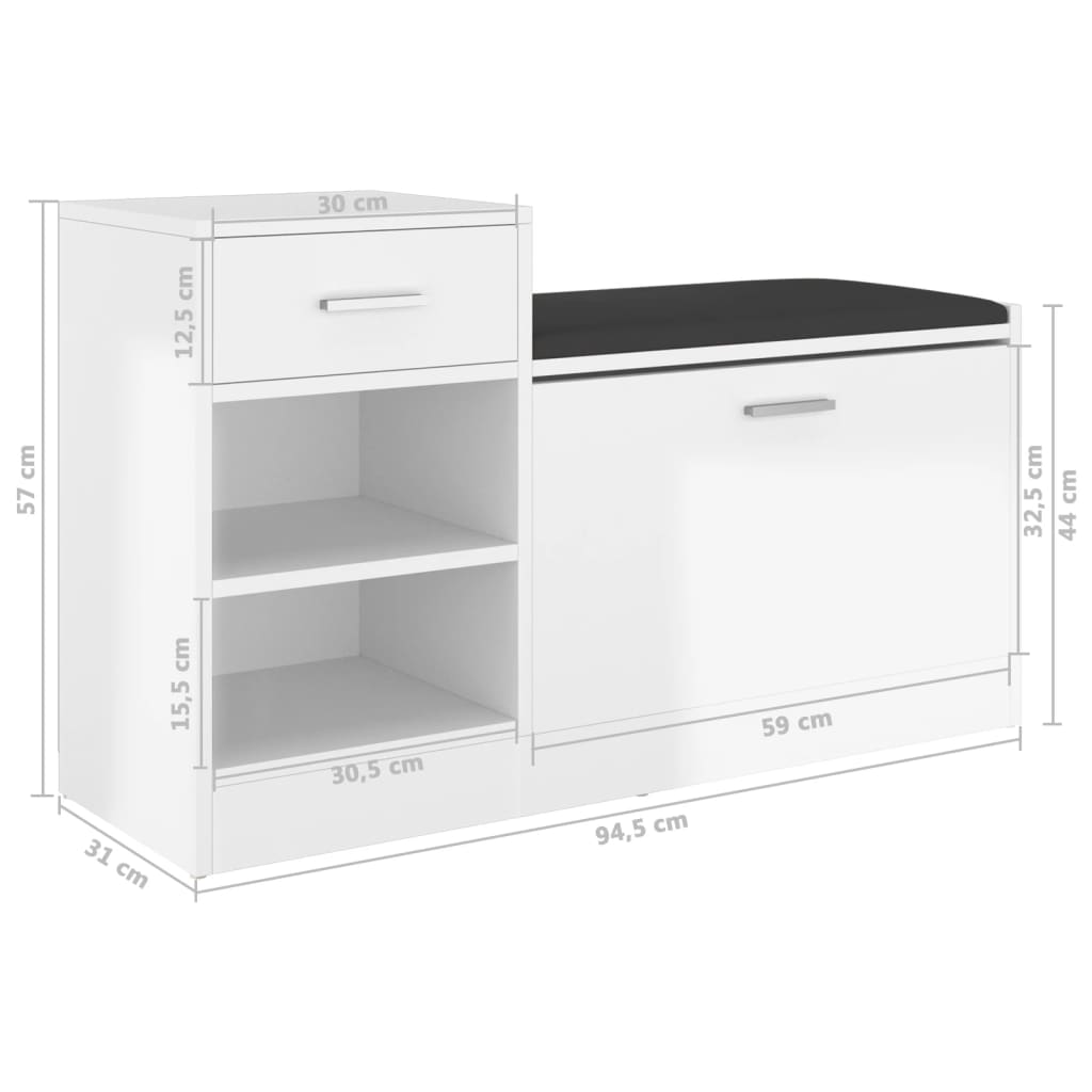 Schoenenbank 94,5x31x57 cm bewerkt hout eikenkleurig