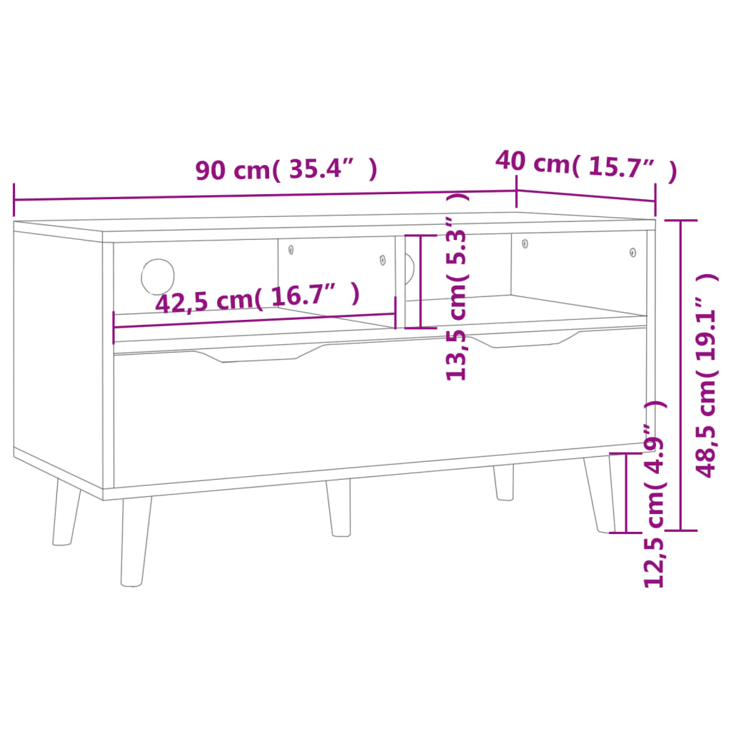 Tv-meubel 90x40x48,5 cm bewerkt hout eikenkleurig