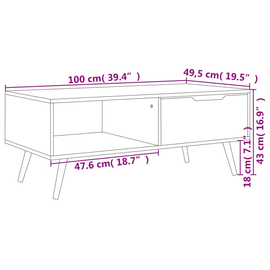 Salontafel 100x49,5x43 cm bewerkt hout