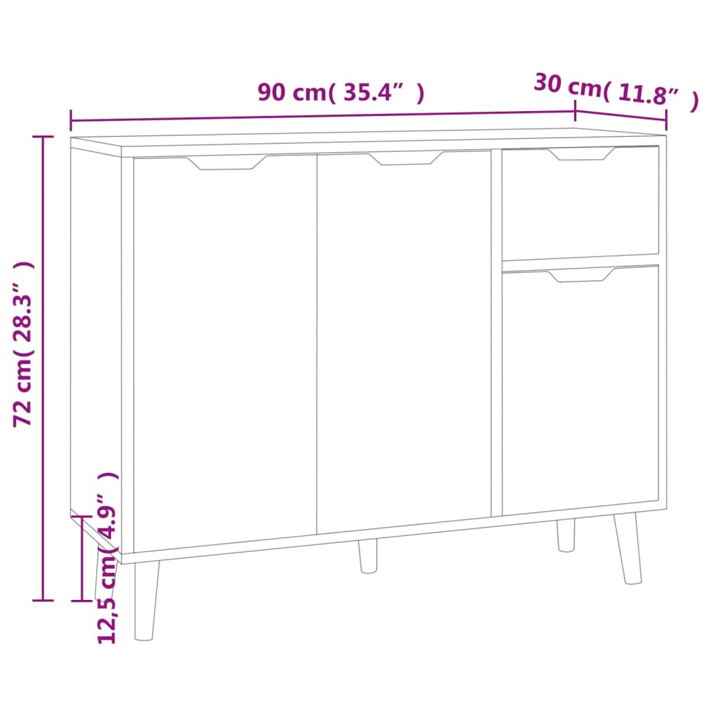 Dressoir 90x30x72 cm bewerkt hout eikenkleurig