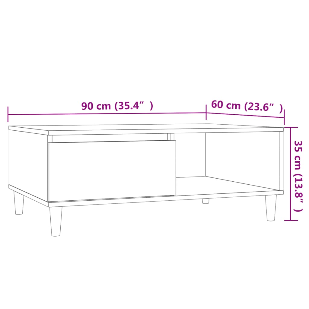 Salontafel 90x60x35 cm bewerkt hout