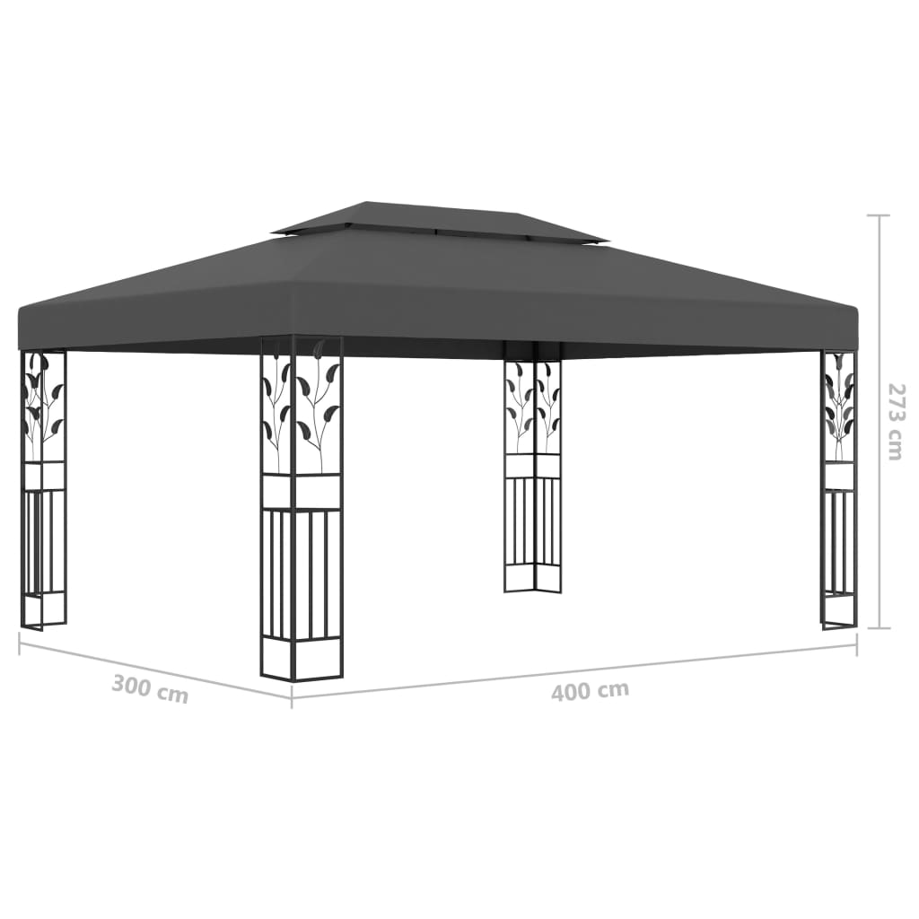 Prieel met dubbel dak en LED-lichtslinger 3x4 m