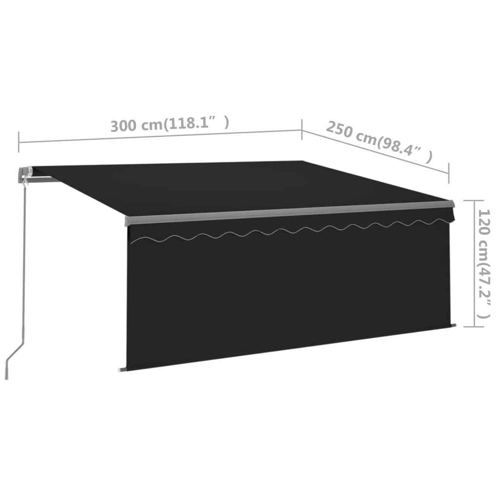 Luifel handmatig uittrekbaar rolgordijn LED 3x2,5 m