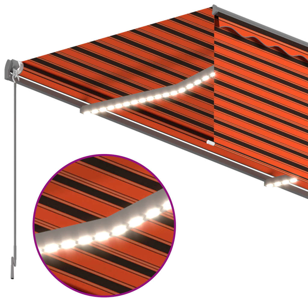 Luifel automatisch rolgordijn LED windsensor 5x3 m oranje bruin