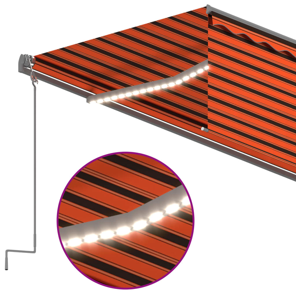 Luifel automatisch rolgordijn LED windsensor 5x3 m oranje bruin