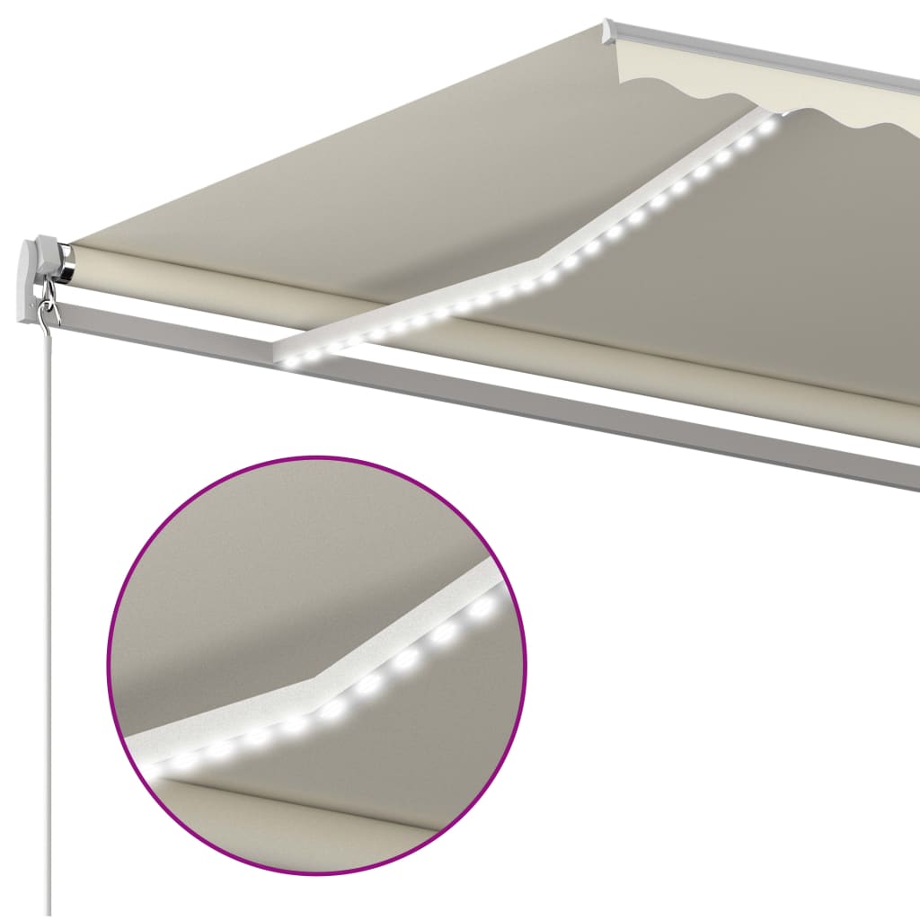 Luifel automatisch met LED windsensor 5x3,5 m crèmekleurig