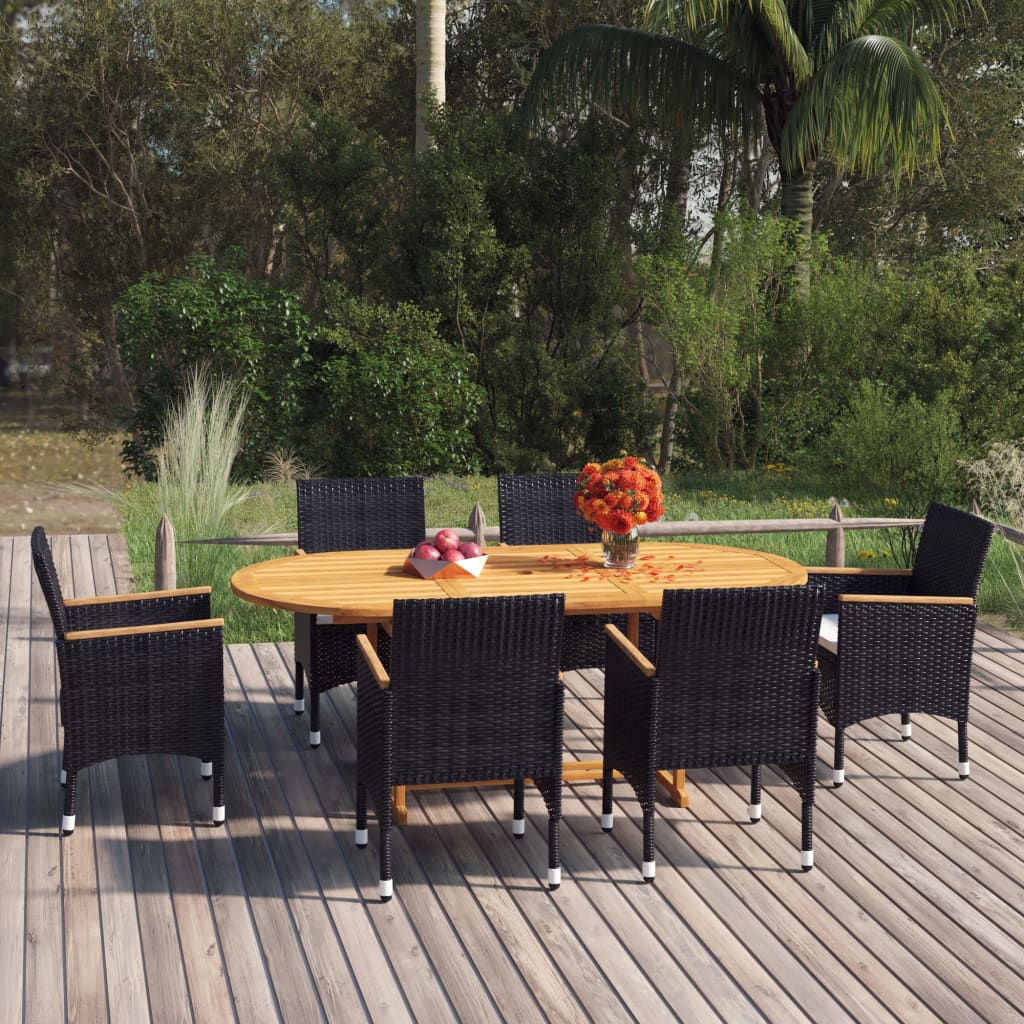 7-delige Tuinset poly rattan zwart