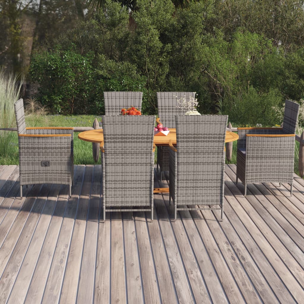 7-delige Tuinset poly rattan grijs