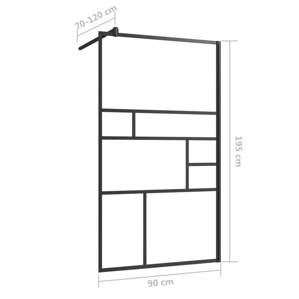 Inloopdouchewand 100x195 cm ESG-glas transparant en zwart