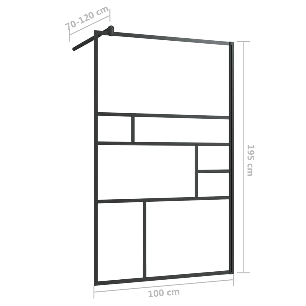 Inloopdouchewand 100x195 cm ESG-glas transparant en zwart