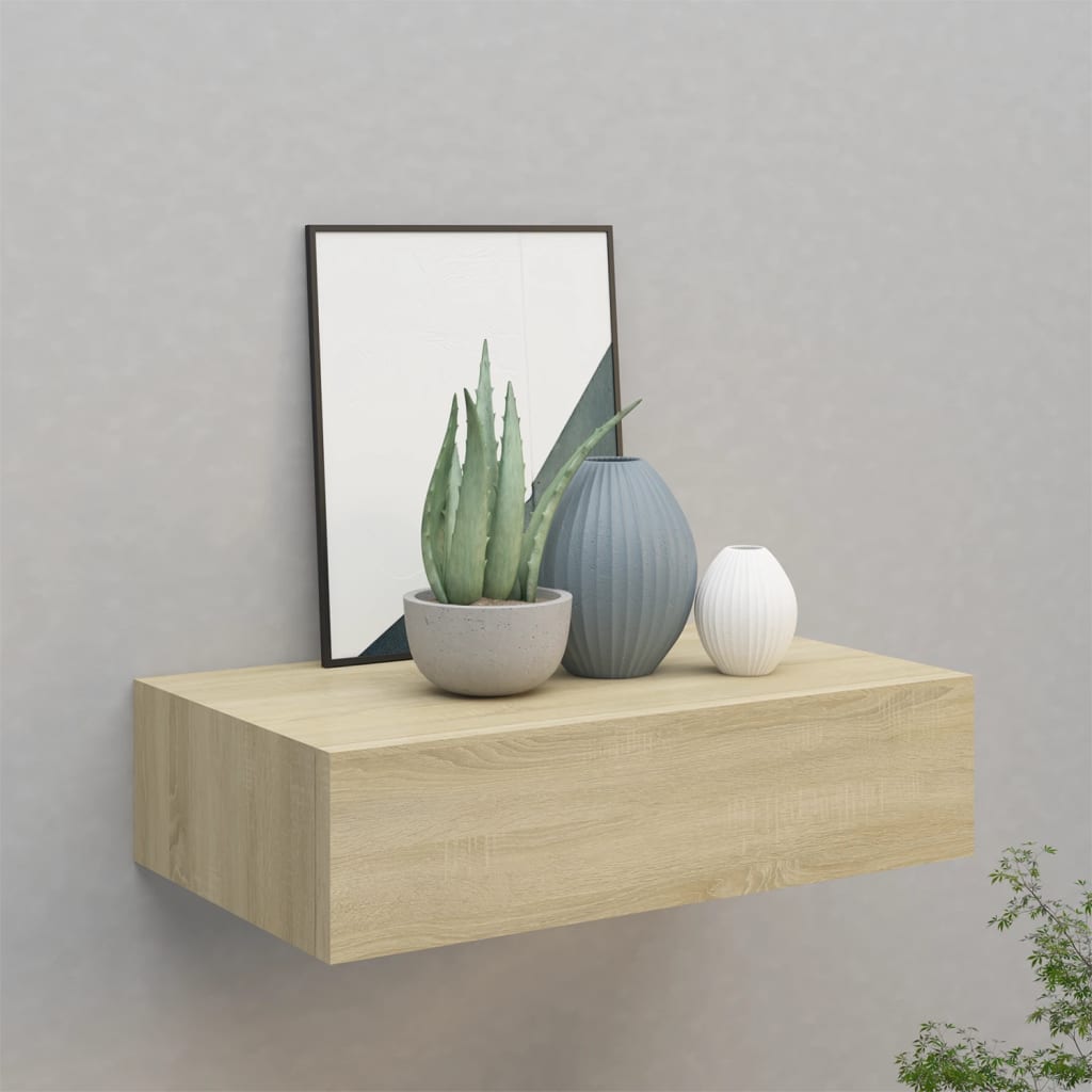 Wandschappen 2 st met lade 60x23,5x10 cm MDF