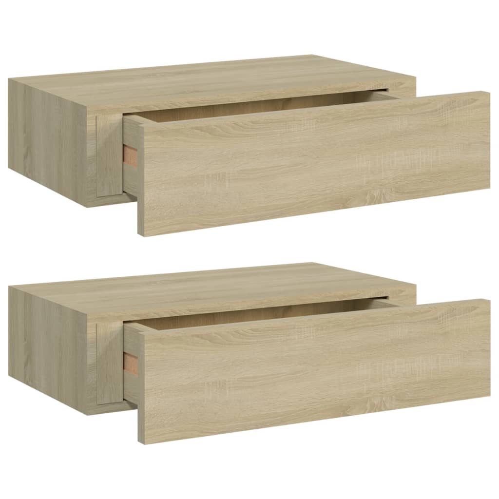 Wandschappen 2 st met lade 60x23,5x10 cm MDF