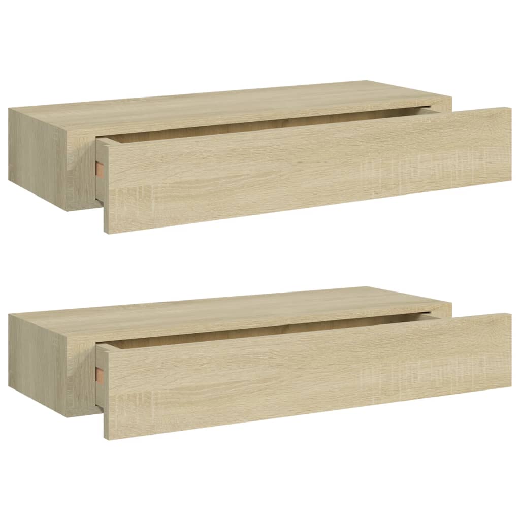 Wandschappen 2 st met lade 60x23,5x10 cm MDF