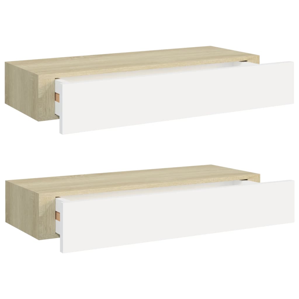 Wandschappen 2 st met lade 60x23,5x10 cm MDF